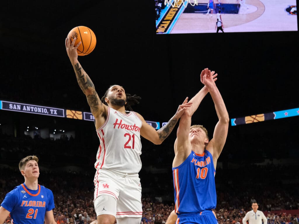 University of Houston Cougars men’s basketball team takes on the Florida Gators in the NCAA Final Four Championship game Monday night in the Alamodome, April 7, 2025