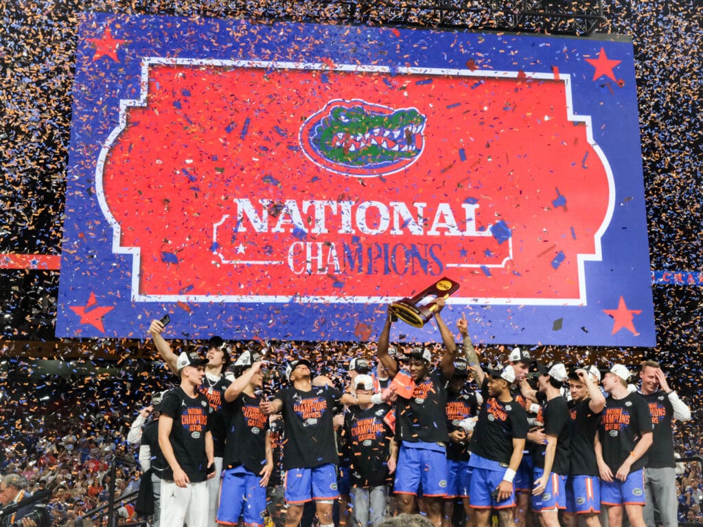 University of Houston Cougars men’s basketball team takes on the Florida Gators in the NCAA Final Four Championship game Monday night in the Alamodome, April 7, 2025