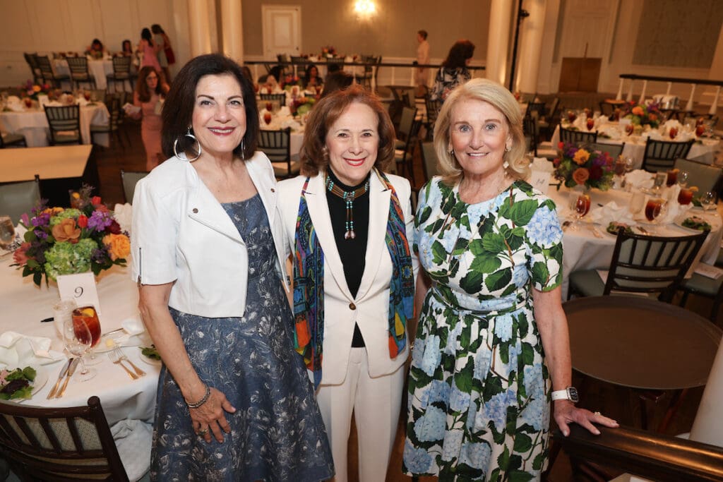 Ellie Fransisco, Franelle Rogers, Denise Monteleone at the Houston Symphony League Conversations With an Icon luncheon. (Photo by Priscilla Dickson)