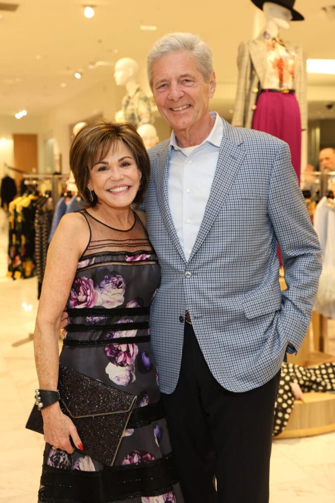 Hallie Vanderhider, Bobby Dees  at the PaperCity Philanthropy in Fashion Best Dressed announcement party at Neiman Marcus.  (Photo by Priscilla Dickson)