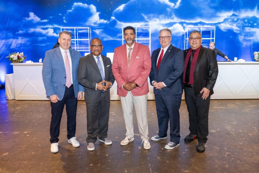 BGCGH CEO Kevin R. Hattery, Cliff Grimes, Eric Mullens, Jonathan Sturgis, Nick Cantu at Boys & Girls Clubs of Greater Houston's Great Futures Gala  (Photo by Jacob Powers)