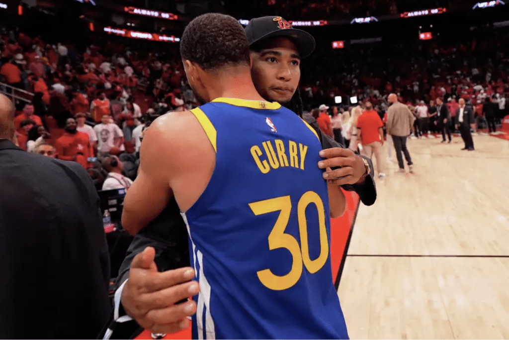 Steph Curry and Texans quarterback C.J. Stroud shared a moment after the Warriors' Game 1 win over the Houston Rockets.