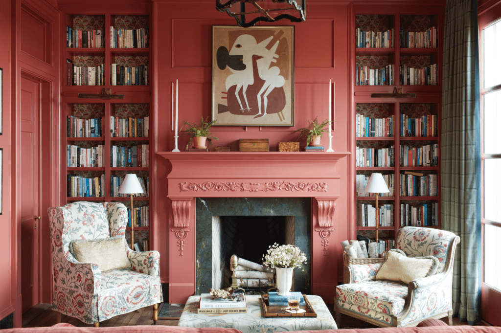 This living room designed by Caroline Gidiere is painted in Moroccan Spice by Benjamin Moore. (Photo by Isabel Parra)