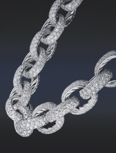 High Jewelry unique piece, pavé-set diamond Oval Link necklace, 2023. (Photo by Haw Lin)