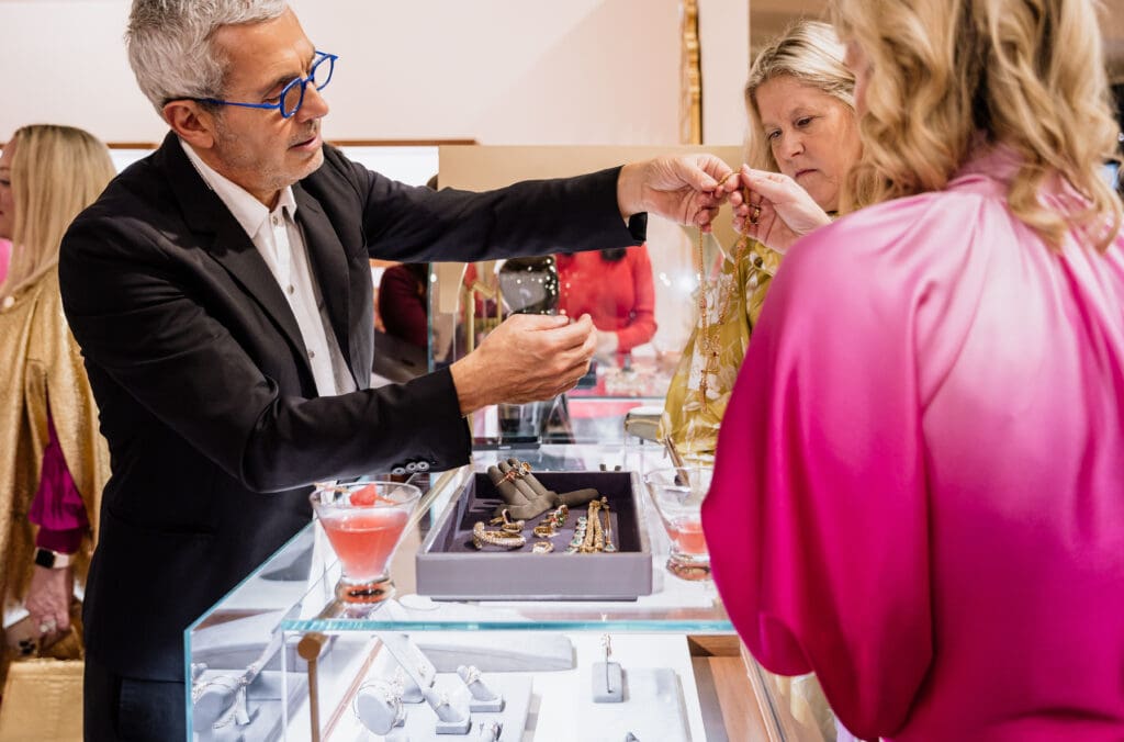 Selim Mouzannar showcases his handcrafted jewelry during a special event at You Are Here in Fort Worth. (Courtesy)