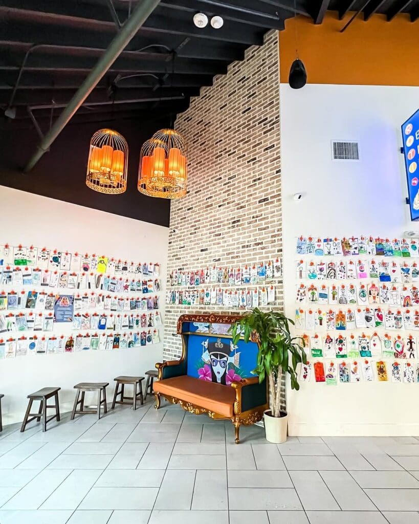 More than 300 decorated bags are displayed in the entrance at Phat Eatery in The Woodlands. (Photo courtesy Phat Eatery)