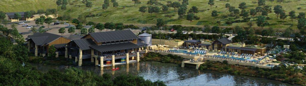 The Longhorn Landing expansion will feature a luxury pool deck with two pools, a water slide, family spa and fire pit. Inside, The Spur has space for everything from weddings to kids' camps, plus multi-sport simulators, indoor basketball, and a bowling alley. Enjoy indoor and outdoor dining at Bootjacks waterfront restaurant, or a refreshing beverage from two poolside bars. (Artist Rendering courtesy of Boot Ranch)