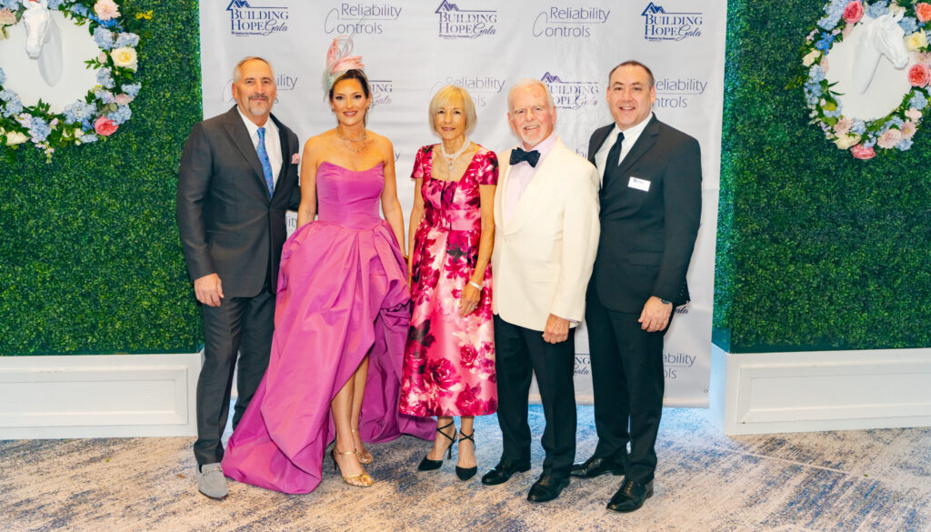 Charles Merdian, board president of Habitat MCTX, Vicki Johnson, executive director of Habitat MCTX, Tina Rivera and Laura and David Piccione at Habitat for Humanity’s Building Hope gala at The Woodlands Waterway Marriott. (Photo courtesy Habitat for Humanity MCTX)