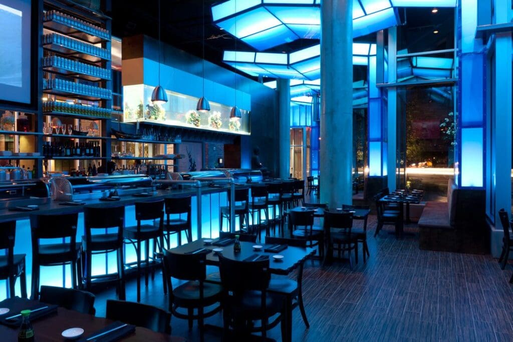 Blue Sushi Sake Grill serves sustainably sourced seafood and inventive rolls in a sleek, high-energy West 7th setting. (Courtesy)