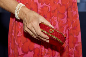 On-theme with a heart-shaped clutch (Photo by Nate Rehlander) (Photo by Nate Rehlander)