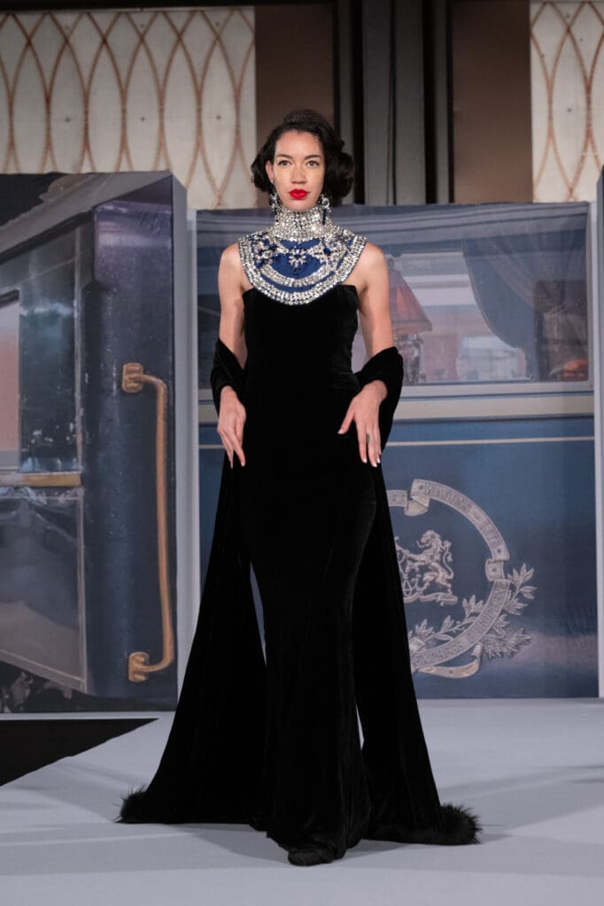 Zang Toi gown on the catwalk at Asia Society Texas’ inaugural Runway to Asia luncheon honoring the international designer (Photo by Wilson Parish)