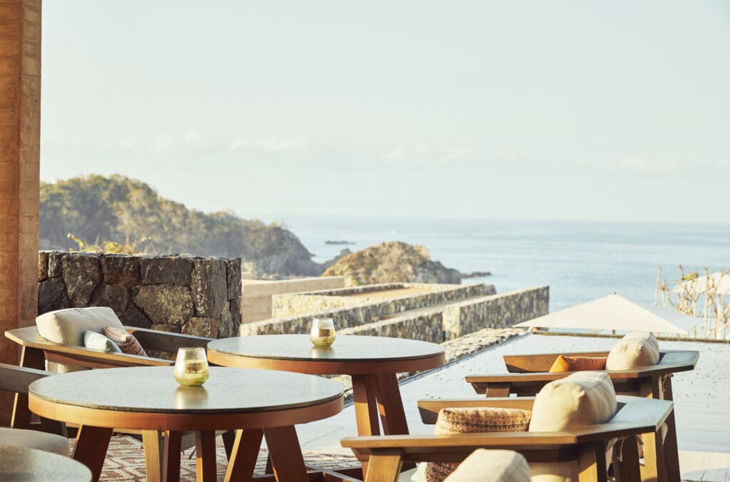Open-air dining at Four Seasons Tamarindo showcases the property's thoughtful Mexican architecture while serving locally-sourced cuisine from Michelin-starred chef Elena Reygadas.  (Photo by Four Seasons Tamarindo)