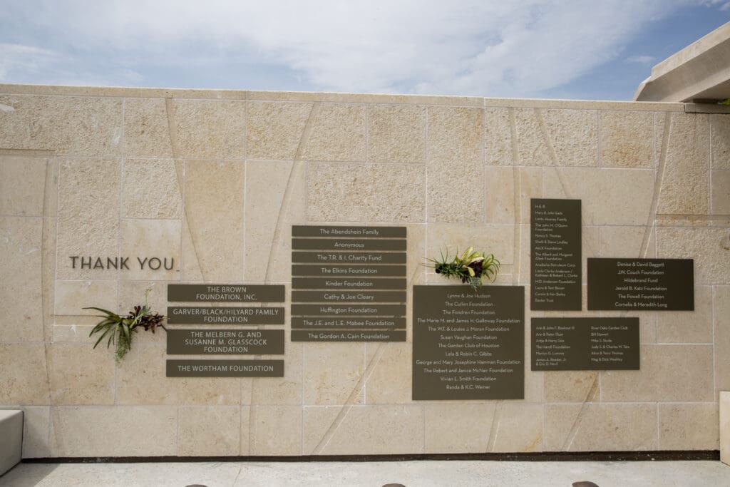 The donor wall at Houston Botanic Garden