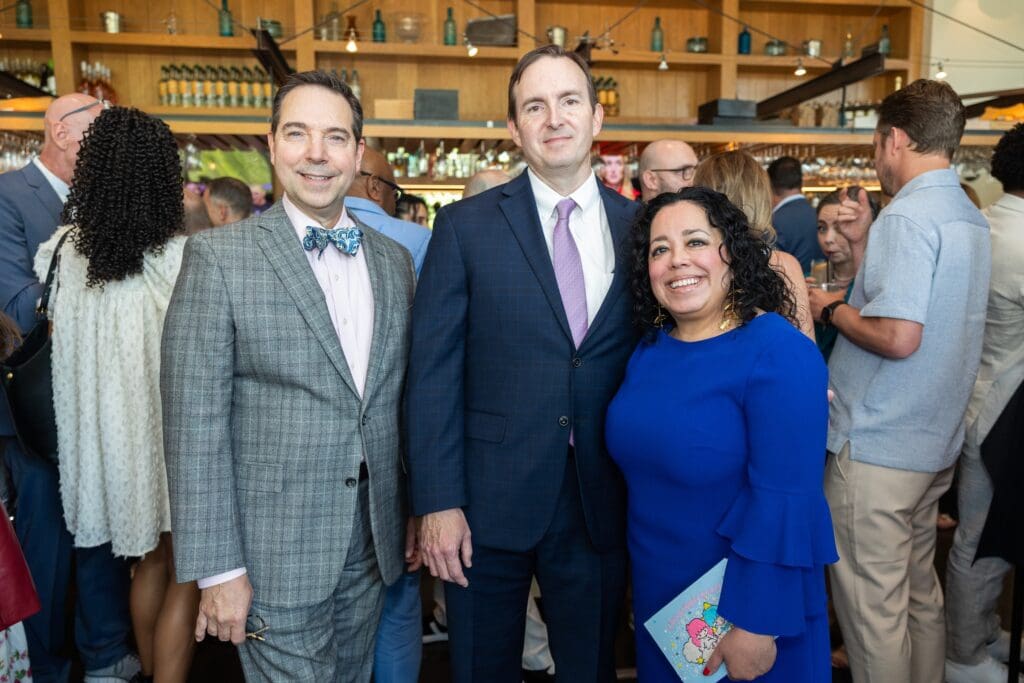 Jim Nelson, Mike Hawkins, Liliana Soltero  at Houston Ballet's 'Raising the Barre' dinner (Photo by Melissa Taylor)