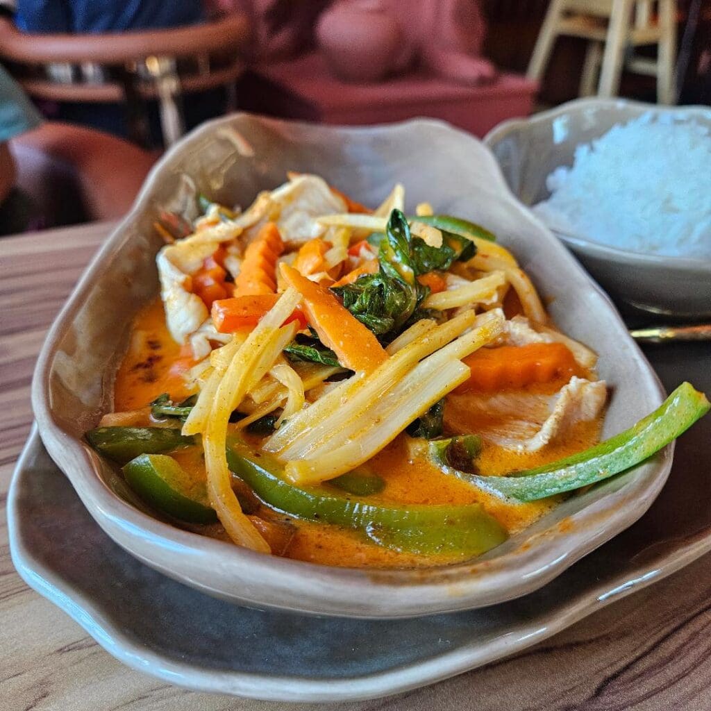 The red curry at Ko Thai is a deliciously rich blend of coconut milk, Thai spices, and veggies.  (Photo by Edward Brown )