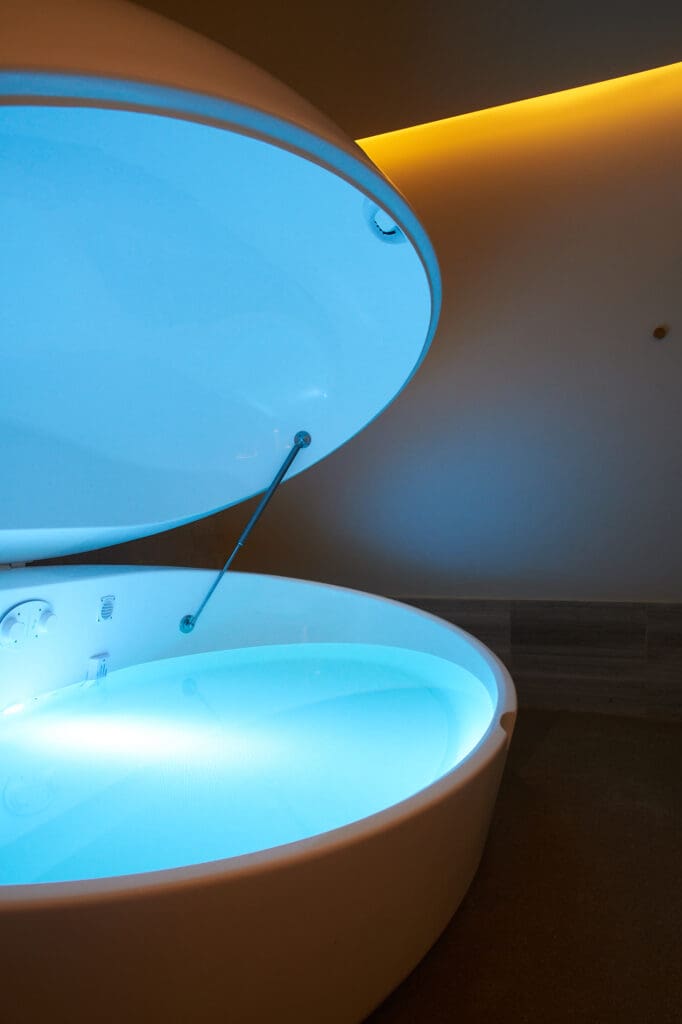 In float therapy, experience weightlessness and relaxation in 10 inches of body-temperature water that is infused with 1,200 pounds of Epsom salt. (Photo by Pause)