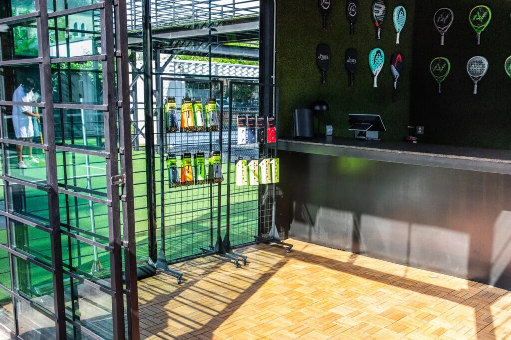 adjacent to The Courts is the pro shop offering equipment sales and rentals, merch, and take-away coffee and snacks during the morning hours. It’s also the spot players head to check in for their court reservation. (Photo by Photos by Becca Wright)