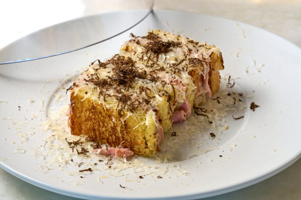 The Stewart's food menu features sandwiches like a Croque Monsieur. (Photo by Marple Creative)