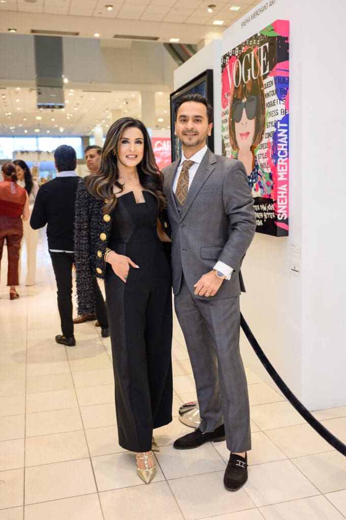 Sneha and Nick Merchant at Sneha Merchant exhibition at Neiman Marcus (Photo by Si Vo Photography)