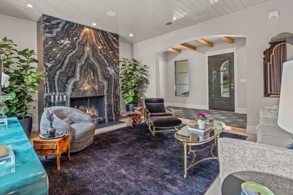 The living room fireplace at 2413 Lofton Terrace oozes with style. (Courtesy)