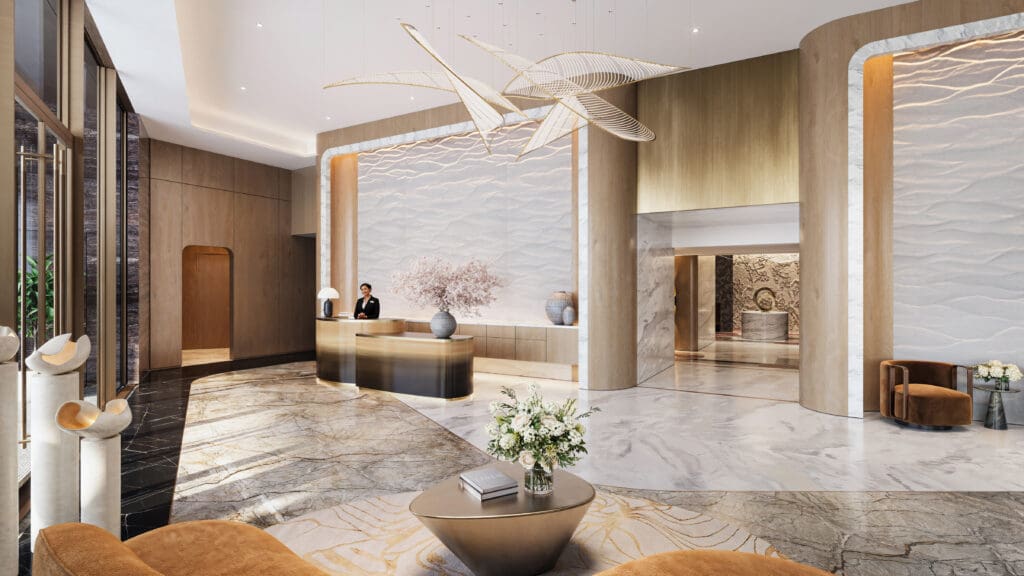 3- Lobby, The St, Regis Residences, Houston; Rendering Courtesy of Shimahara Visual