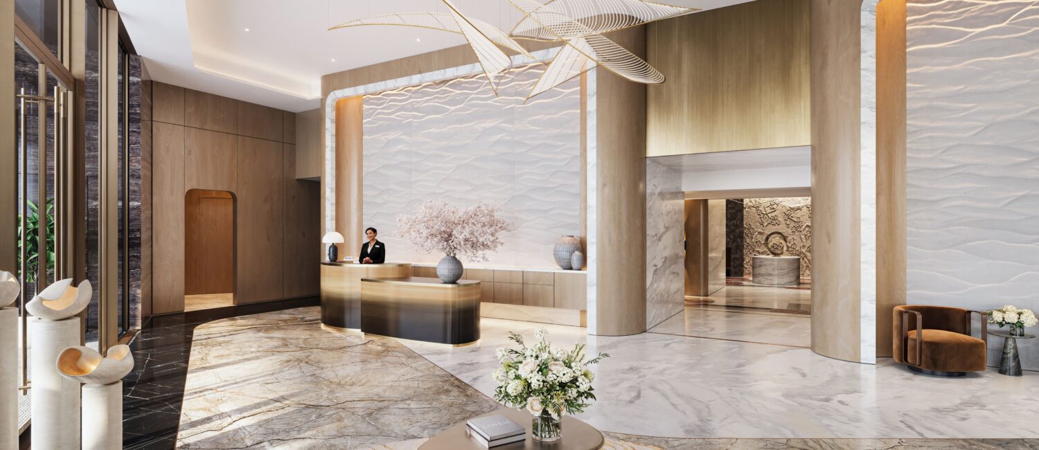 3- Lobby, The St, Regis Residences, Houston; Rendering Courtesy of Shimahara Visual