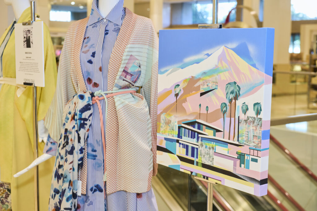 "Digital Serenity" reimagined vintage kimono by Emilie Duval at Kimono Zulu Exhibition at Neiman Marcus (Photo by Charlie Horse Photos)