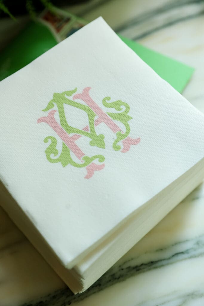 Pink and Green on cocktail napkins  (Photo by Priscilla Dickson)