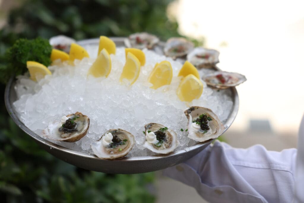 Caviar-topped oysters flown-in fresh from the East Coast.