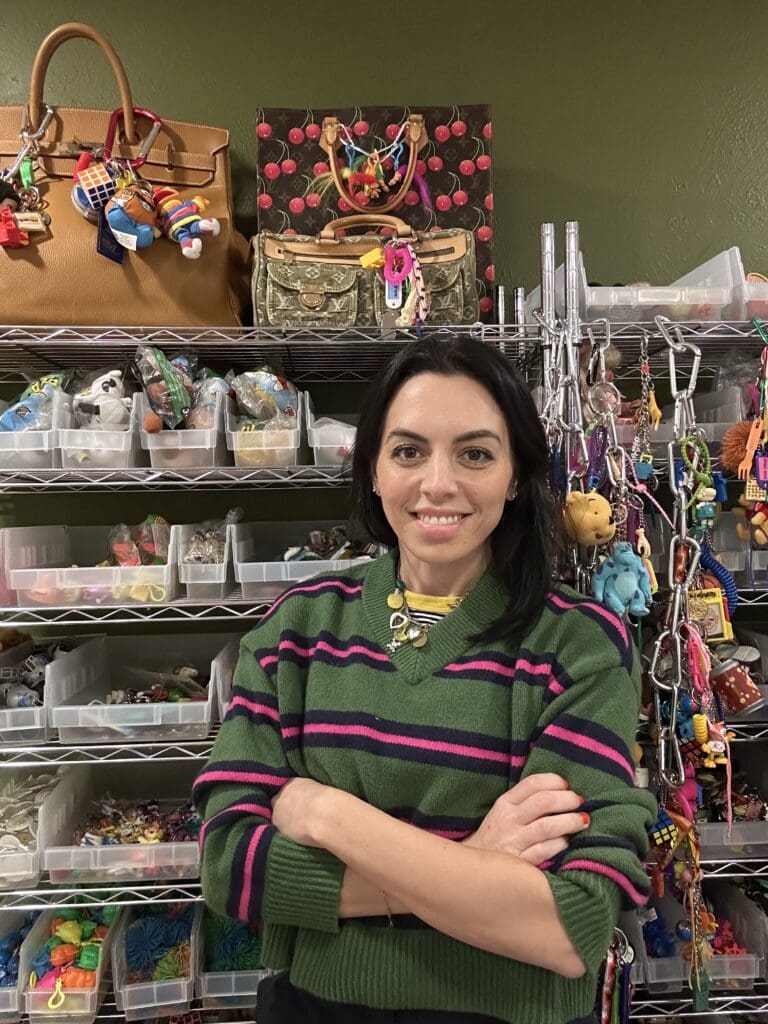 Amanda Marcuson in her home office, where she curates and customizes keychains. (Courtesy Amanda Marcuson)