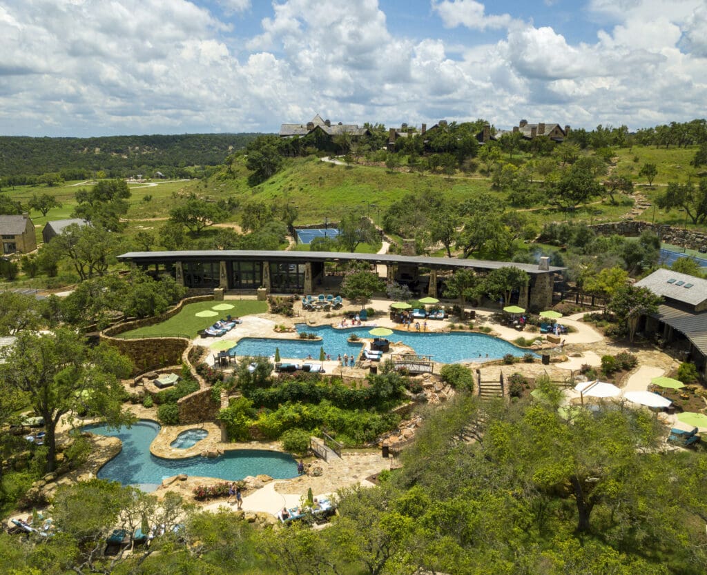 With three pools, a jacuzzi, big pavilion and newly expanded bar and grill, the Ranch Club is the center of warm-weather fun. (Photo courtesy of Boot Ranch)