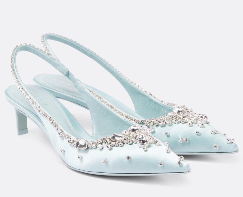 McCrann chose a spectacular pair of Gucci heels to pair with her simple wedding dress.(Photo by Jen Durst for Jen Elizabeth Photography)