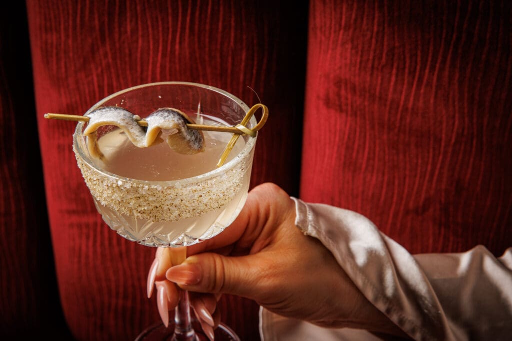 And then there's the Menorca Martini adorned with an anchovy skewer. (Photo by Samantha Marie)