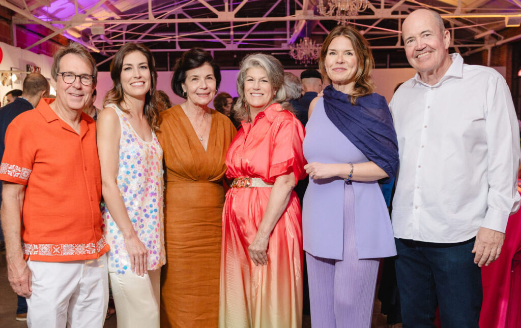 Don Dressler, co-chair Anna Deans, Laurie Huffman, Renee LeBlanc, co-chair Jessica Phifer, Art Huffman at the 2025 Glasstire Party & Auction  (Photo by Jenny Antill Clifton)