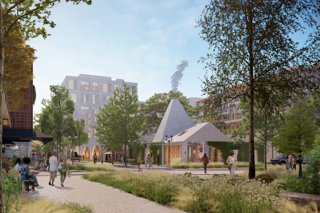 The design team behind Westside Village focused on texture, scale, and public gathering spaces to create a neighborhood built to last. (Courtesy)

