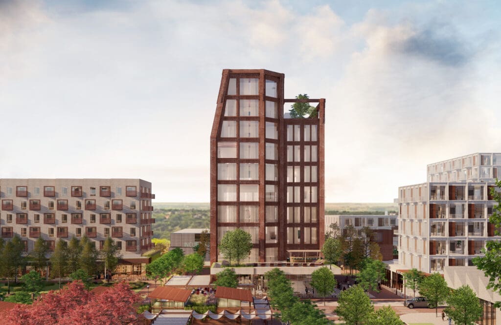 A mix of office, residential, and retail spaces will anchor Westside Village as it reimagines land near the former FWISD headquarters. (Courtesy)

