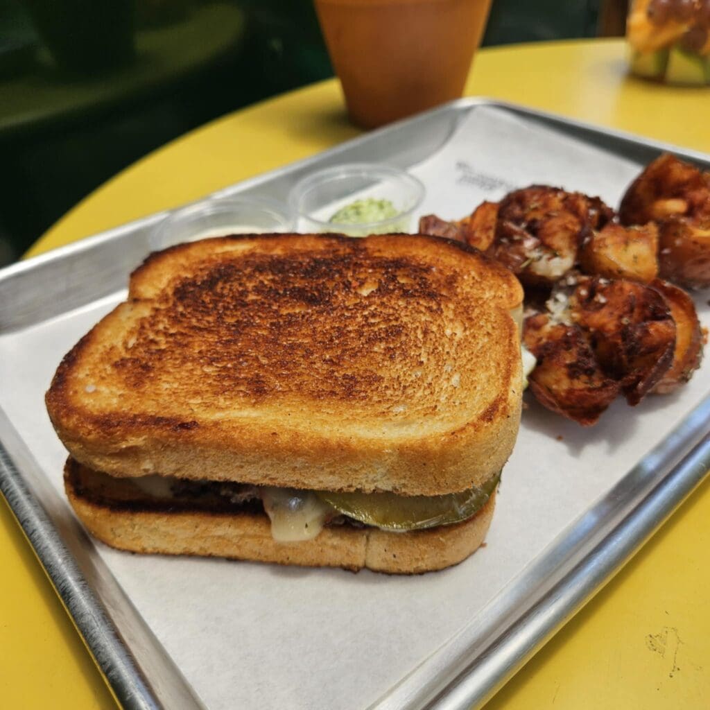 The Gardenland Cafe serves elevated comfort food in a laid-back setting, with sandwiches like this patty melt and veggie option among the local favorites. (Photo by Edward Brown)