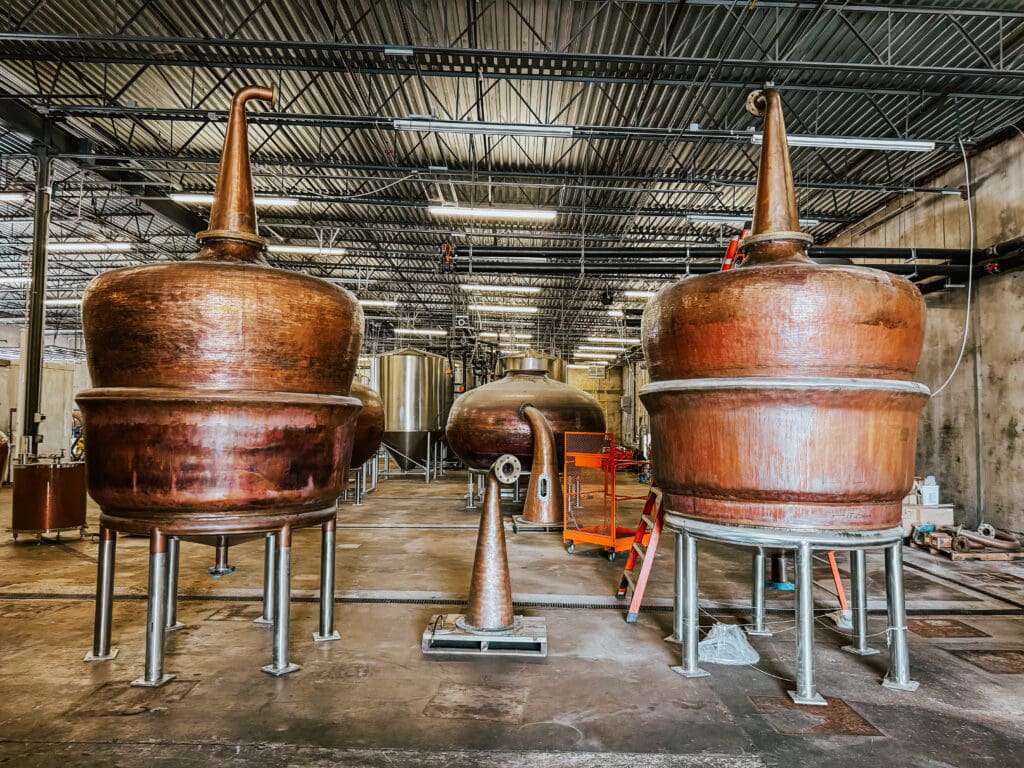 New copper stills are going in the distillery. 