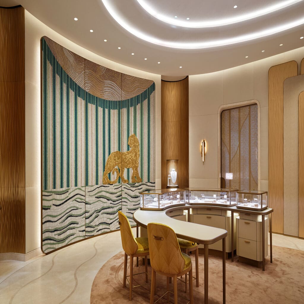 Cartier's iconic panther appears in an impressionist wall covering.