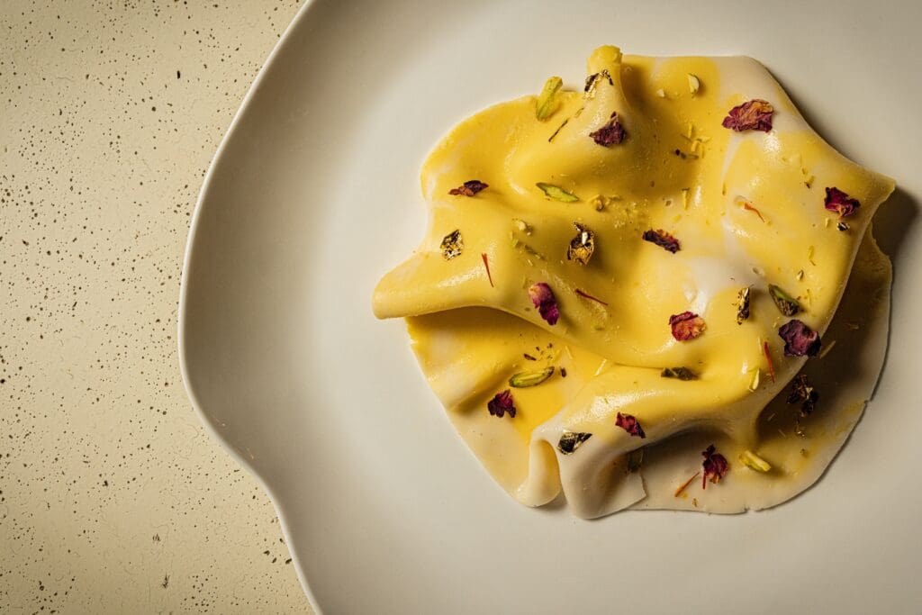 Desserts are a beautiful send-off and include this Shahi Tukda panna cotta. (Photo by Photos by Chris Furia)