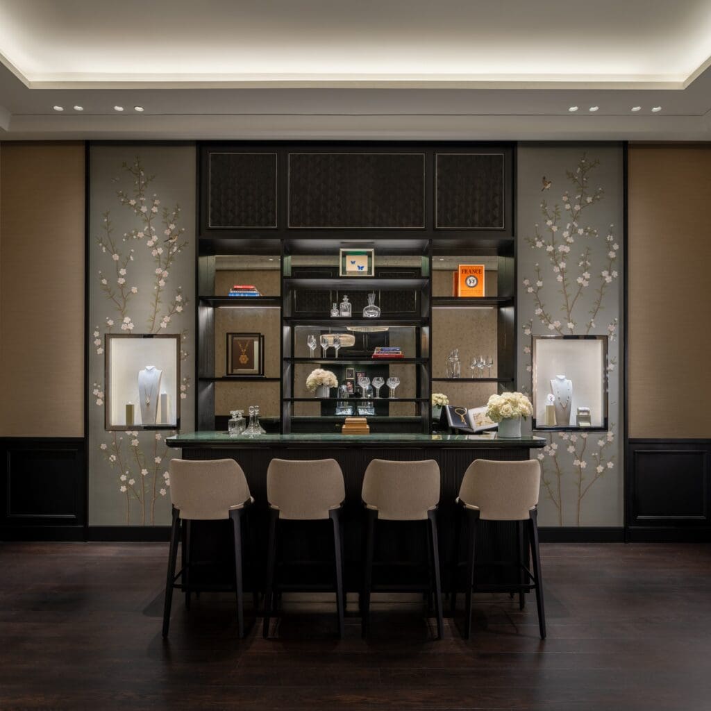 Champagne bar at the new Van Cleef & Arpels in River Oaks District