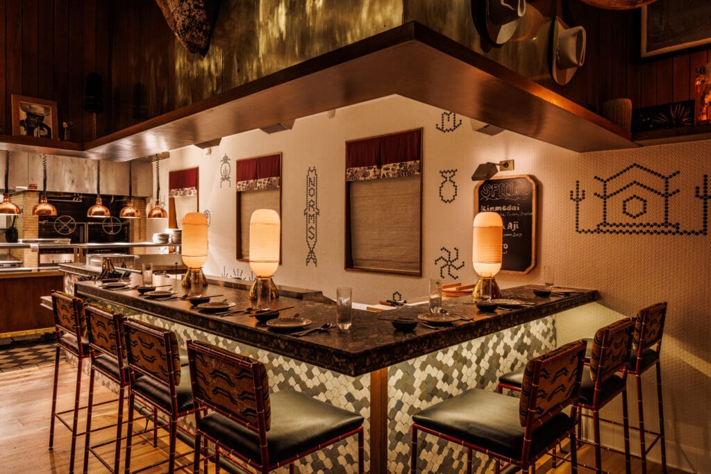 Designed by Sees Design, the 3,100-square-foot space was inspired by the American West and post-war Japan. (Photo by Samantha Marie Photography)