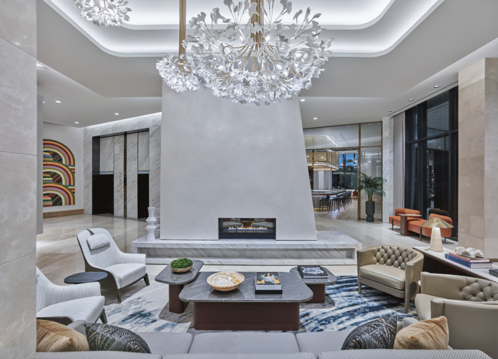 Another view of the lobby at The Crescent Hotel, designed by Rottet Studio. (Photo by Kevin Todora)