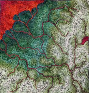 Tuong-Phi Le_Heartland (Red River)_Hand Embroidery on Fiberglass Mesh_11.5 x 11.5_738