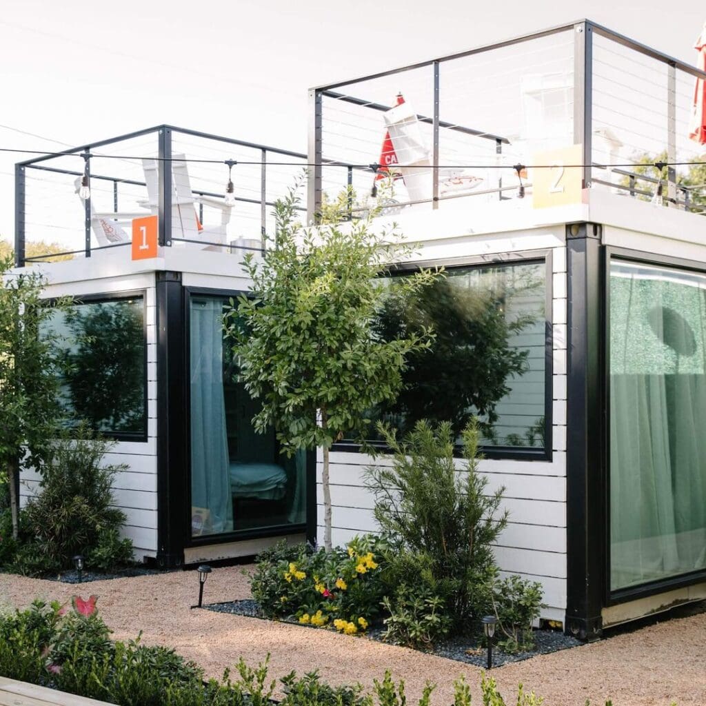 Hotel Otto turns shipping containers into sleek retreats for grown-up getaways, complete with rooftop views, Italian dining, and riverside trails. (Courtesy)