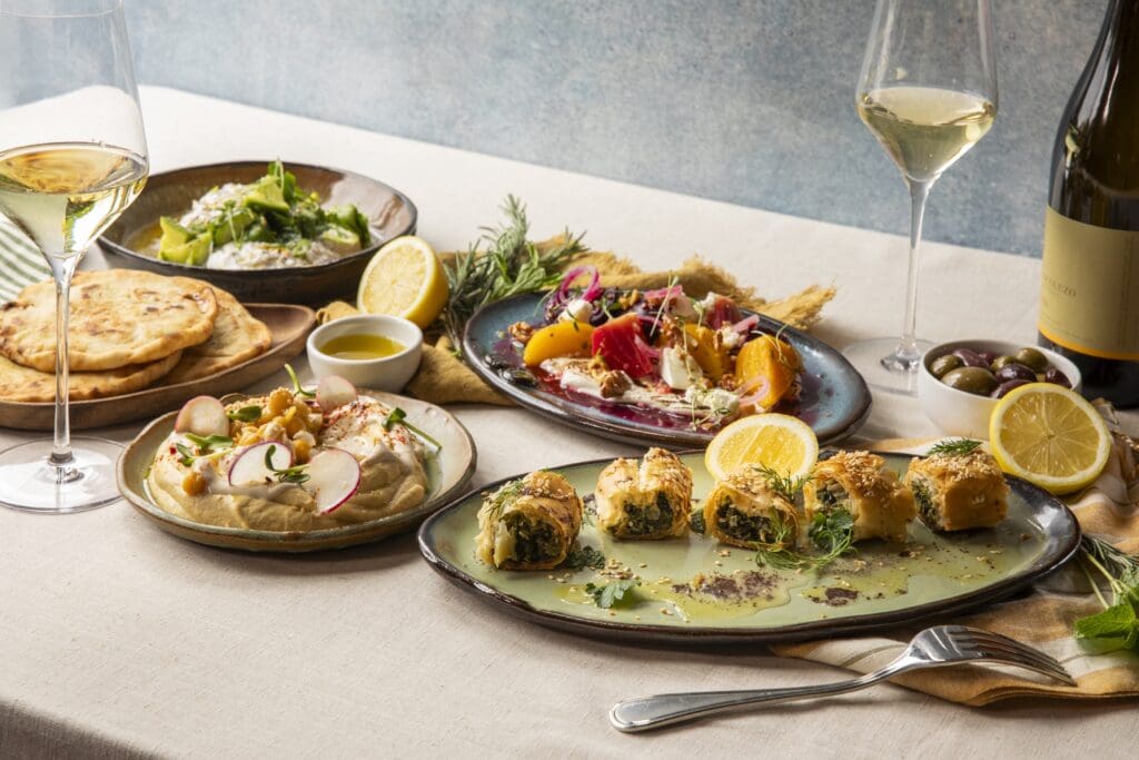 YiaYia’s Pappas Greek Kitchen Hummus, Spanakopita, Tzatziki, & Patzaria) – (28)