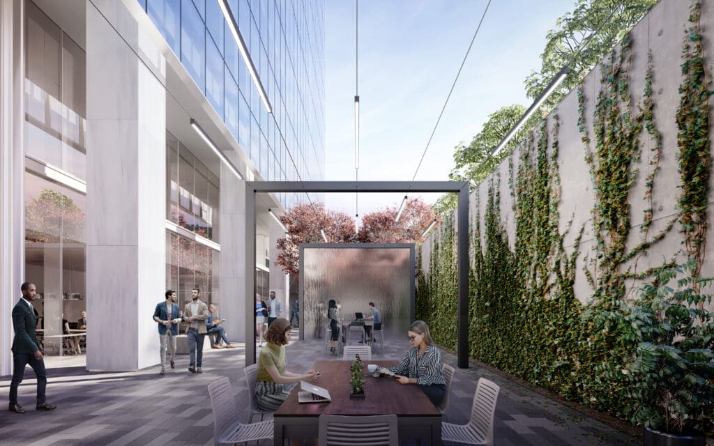 The 641,563-square-foot development includes a 625,215-square-foot office tower, two freestanding restaurant spaces (totaling just over 16,000 square feet) and a half-acre park. (Courtesy GFF)