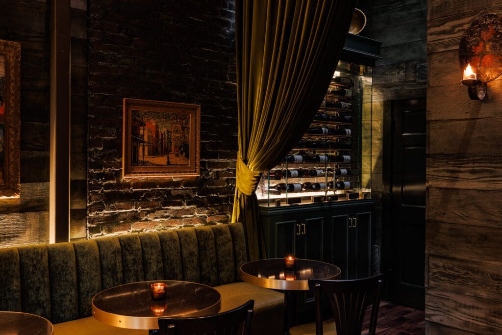 Designed by Jones Baker, Caché is tucked above the seafood restaurant in an intimate 600-square-foot space. (Photo by Samantha Marie Photography)