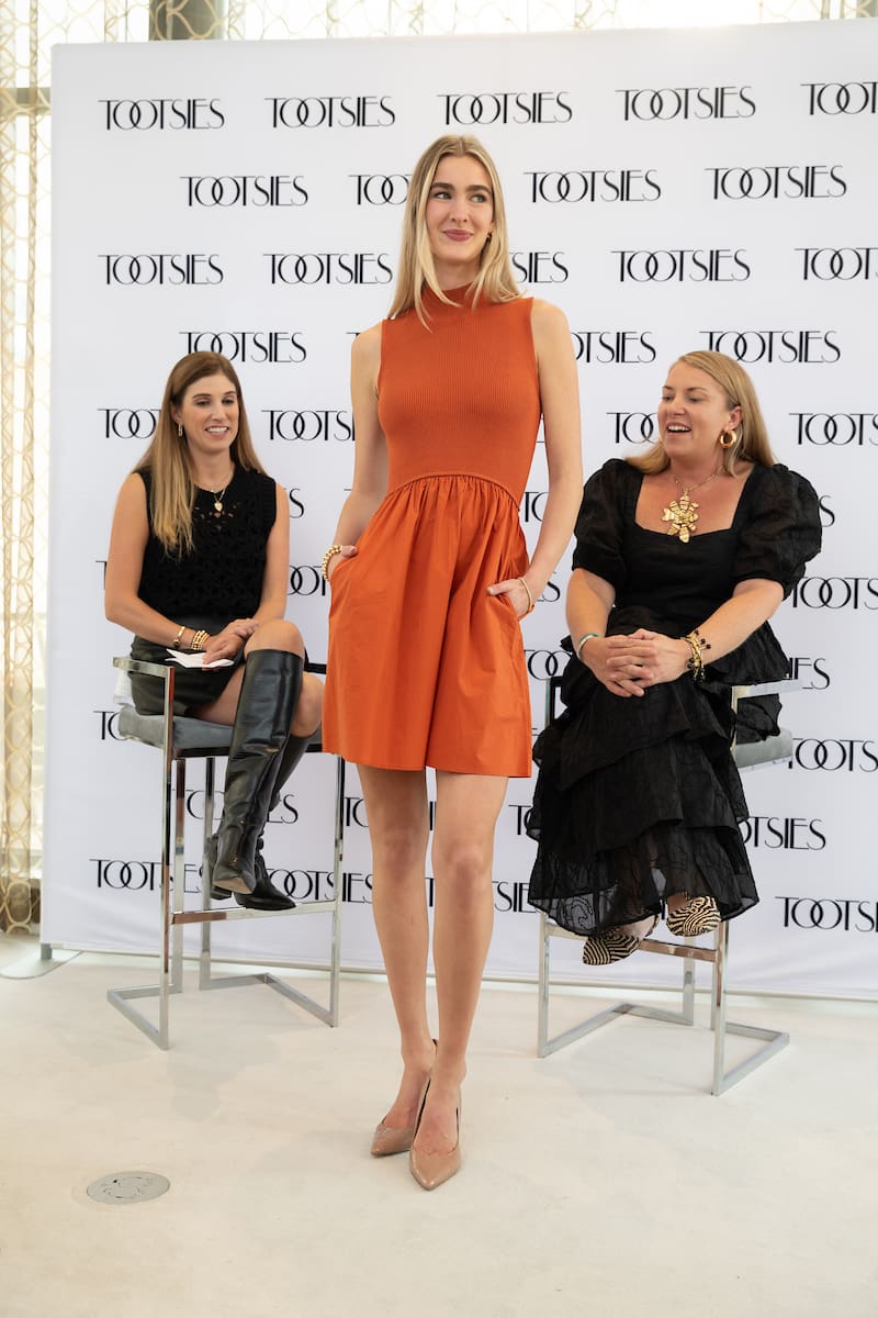 Camille Charvet Connelly, model in Marie Oliver, brand owner and designer Sarah Evenson at Tootsies. (Photo by Daniel Ortiz)