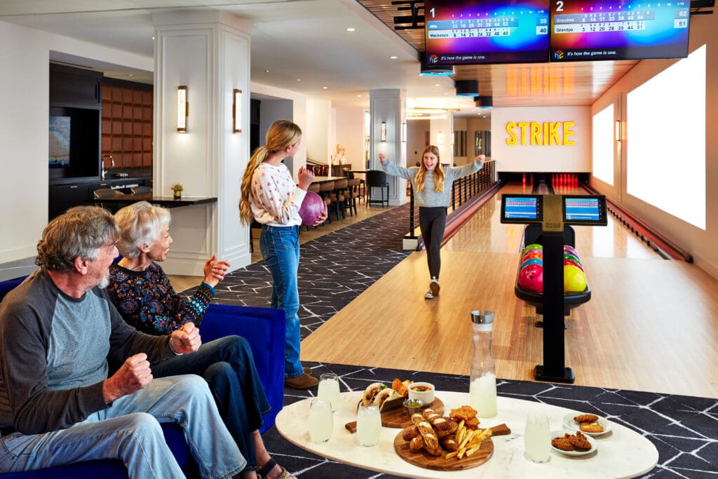 The bowling alley at Vivante Newport in Orange County, California. (Pictured here is Vivante Newport, Courtesy Nexus)